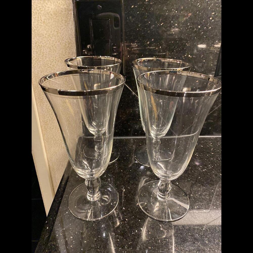 🎩✨FOSTORIA Platinum Banded Crystal Iced Tea Glasses Set Of 4. Hardly Used!